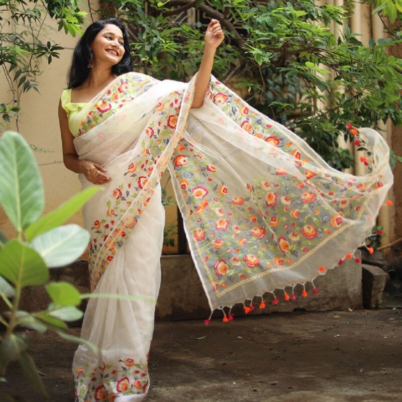 Elegant Hand Embroidered Saree