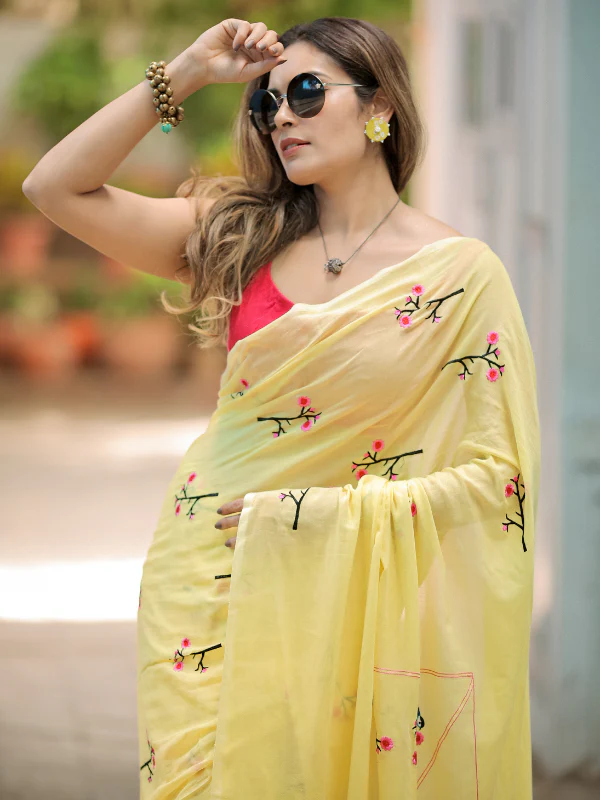 Hand Embroidered Crepe Saree