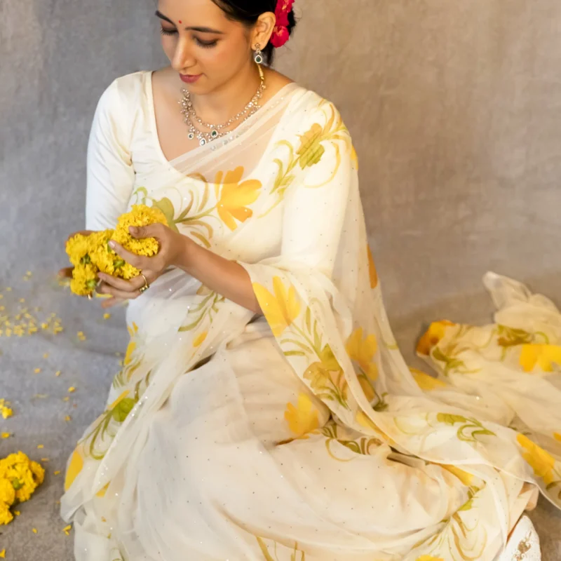 Hand Embroidered Tissue Saree