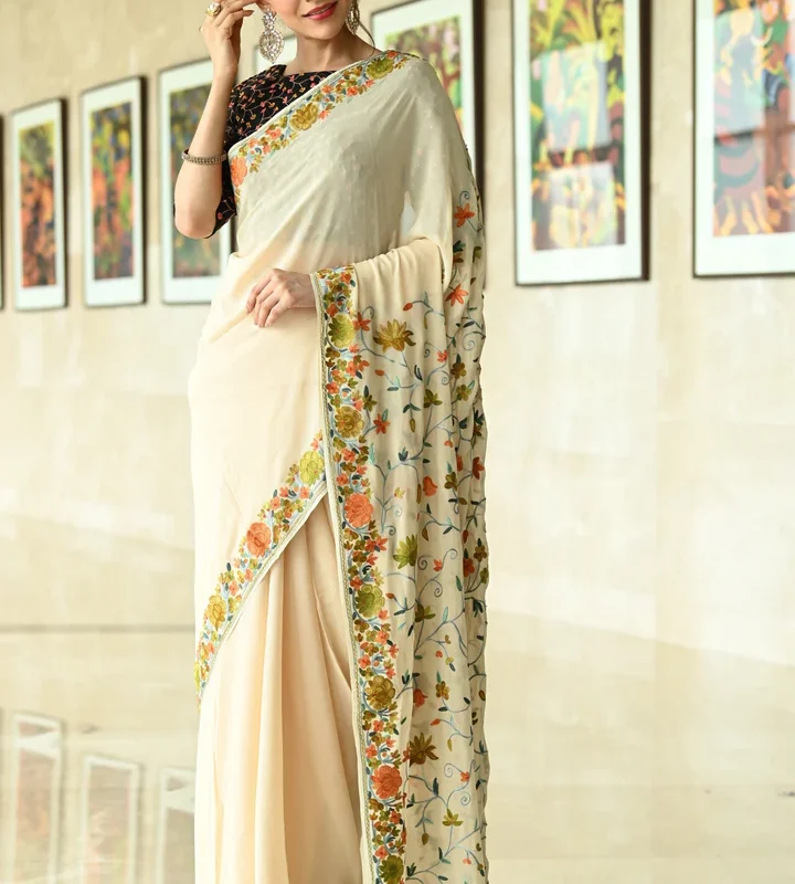 Hand Embroidered Gorgette Saree