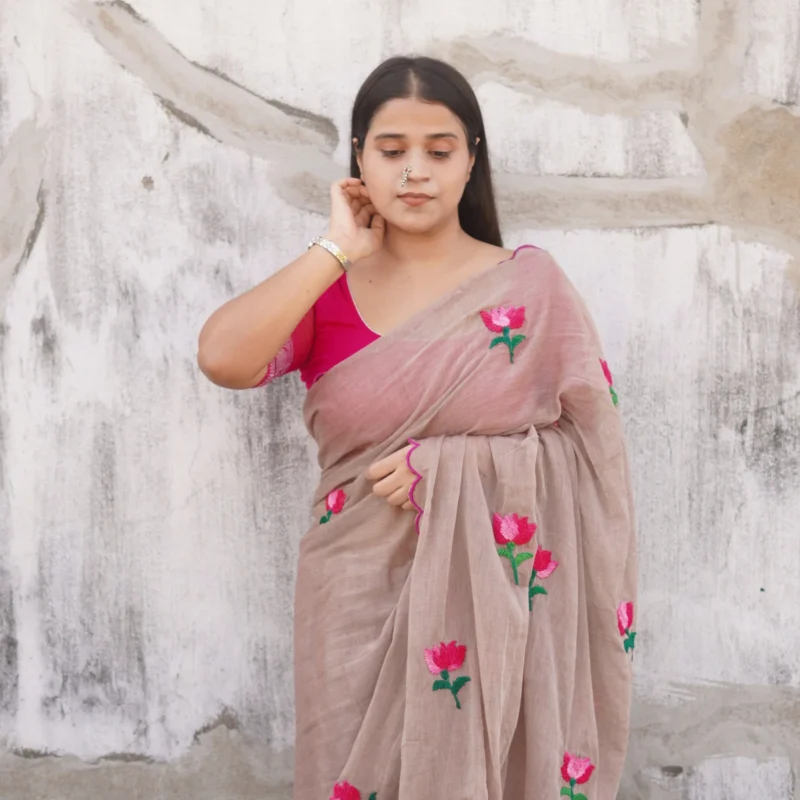 Hand Embroidered Cotton Saree