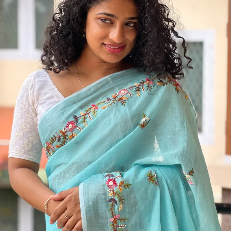 Hand Embroidered Cotton Saree